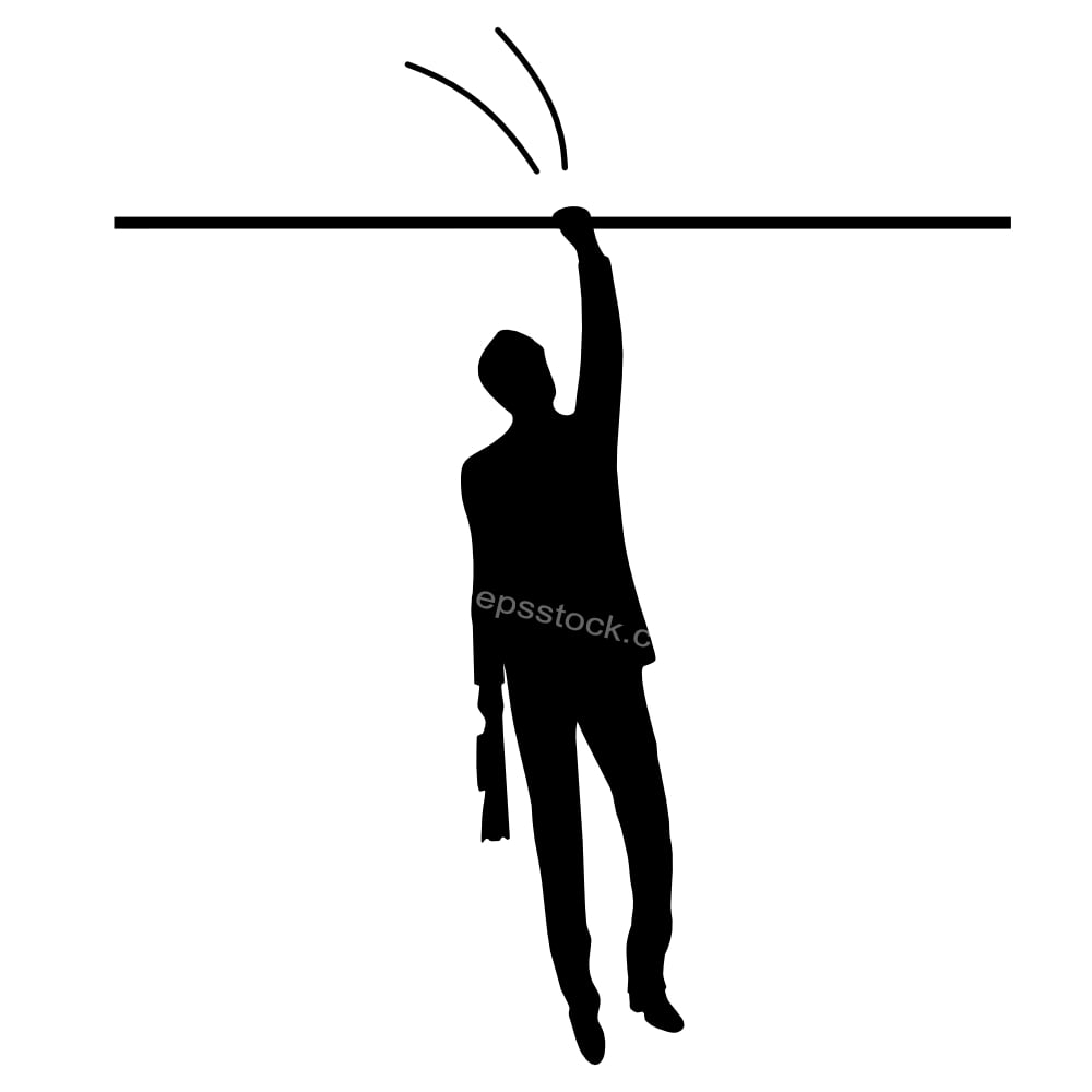 Businessman hanging on one hand