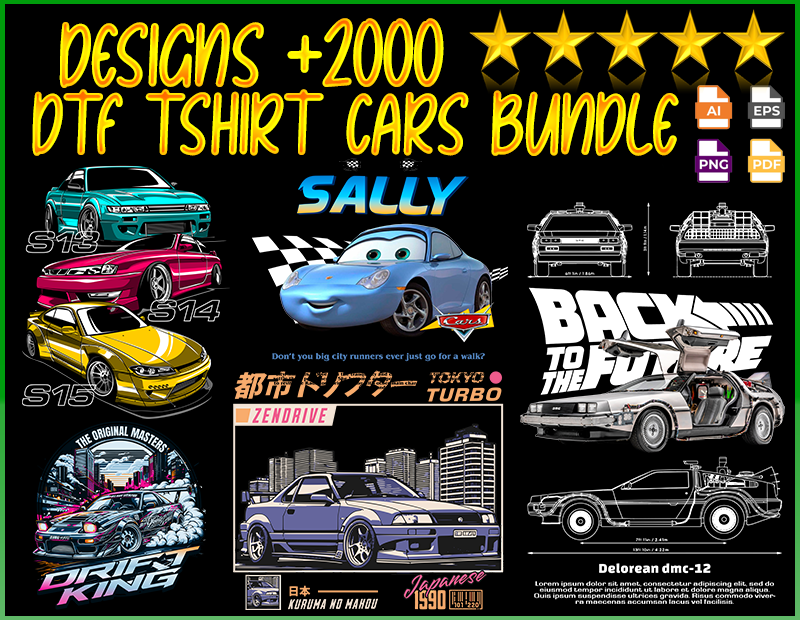 dtf design cars bundle tshirt sublimar camiseta carros diseños vector dtf