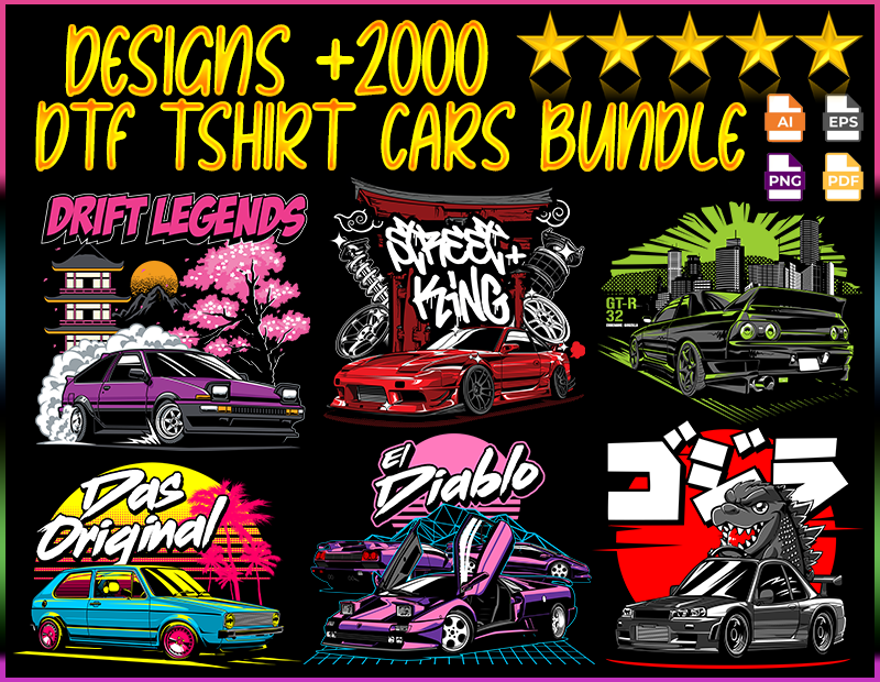 dtf design cars bundle tshirt sublimar camiseta carros diseños vector dtf