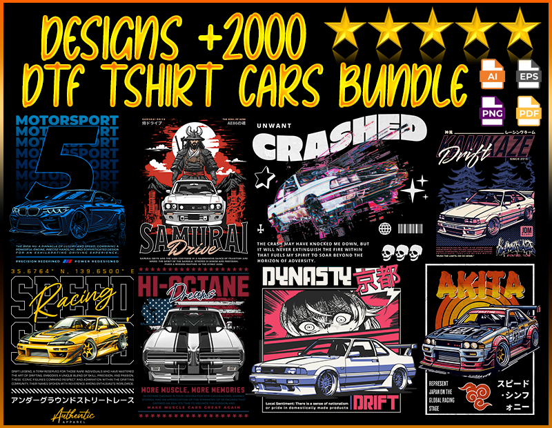 dtf design cars bundle tshirt sublimar camiseta carros diseños vector dtf