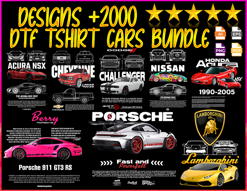 dtf design cars bundle tshirt sublimar camiseta carros diseños vector dtf
