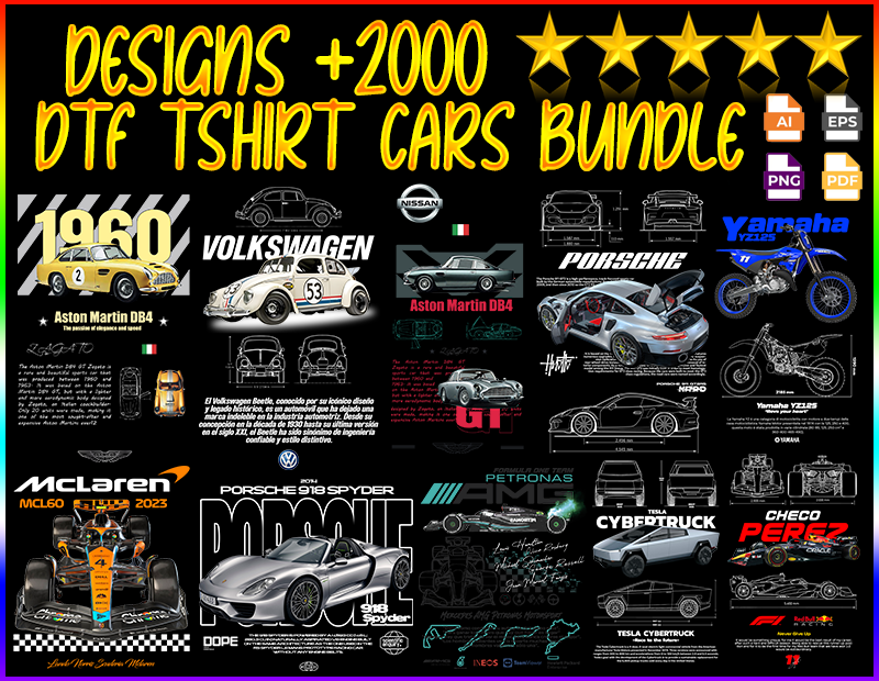 dtf design cars bundle tshirt sublimar camiseta carros diseños vector dtf