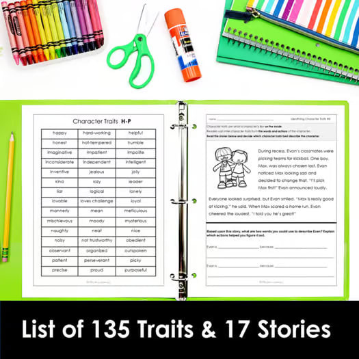 CHARACTER TRAITS Passages Lists Anchor Charts Worksheets 2nd 3rd Activities