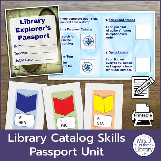 2nd or 3rd Grade Library Catalog Skills Passport Unit