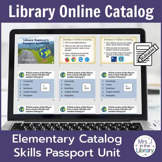 2nd or 3rd Grade Library Catalog Skills Passport Unit