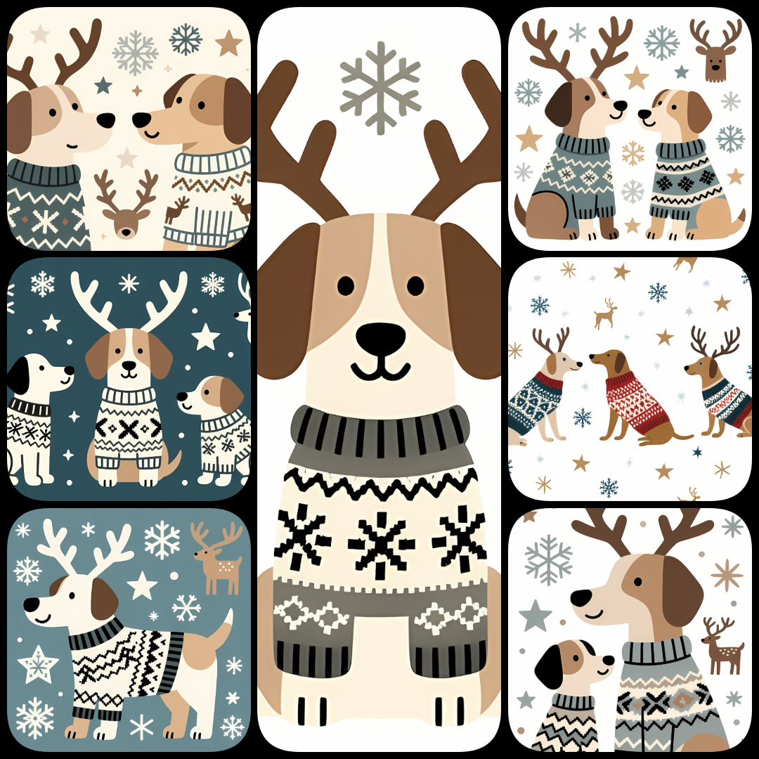 🐾33 Christmas Themed Dog Art | High-Resolution PNGs in Folk Art Styles  📦 What’s Included:  33 Files in total High Resolution: 300 DPI for professional quality Image Sizes: From 3072px to 4608px (portrait, landscape and square) 🎨 Perfect For:  Wall Art & 