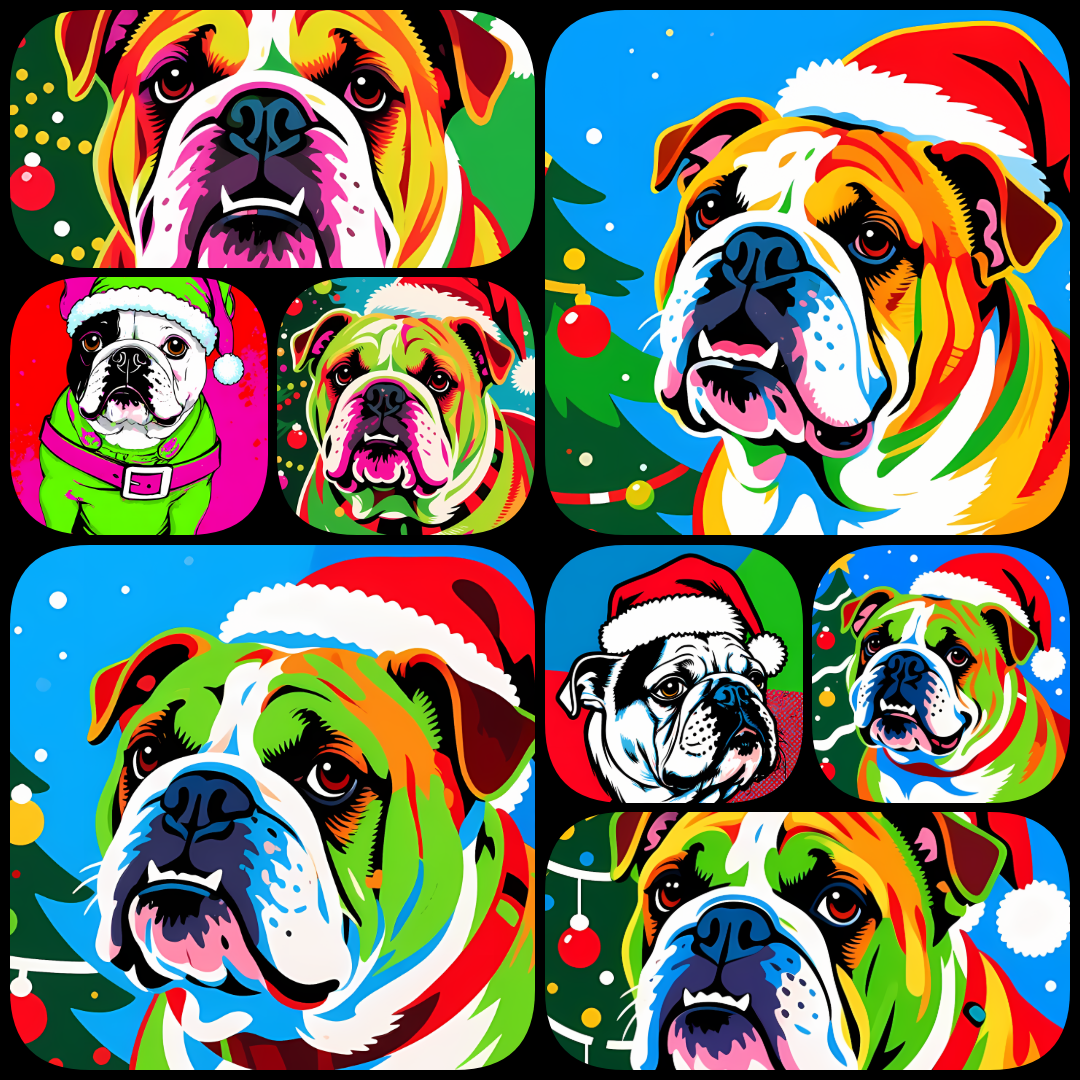🐾28 Christmas Themed Dog Art | High-Resolution PNGs in Pop Art Styles  📦 What’s Included:  28 Files in total High Resolution: 300 DPI for professional quality Image Sizes: From 3072 px to 4608 px 🎨 Perfect For:  Wall Art & Décor Custom Stationery & Writin