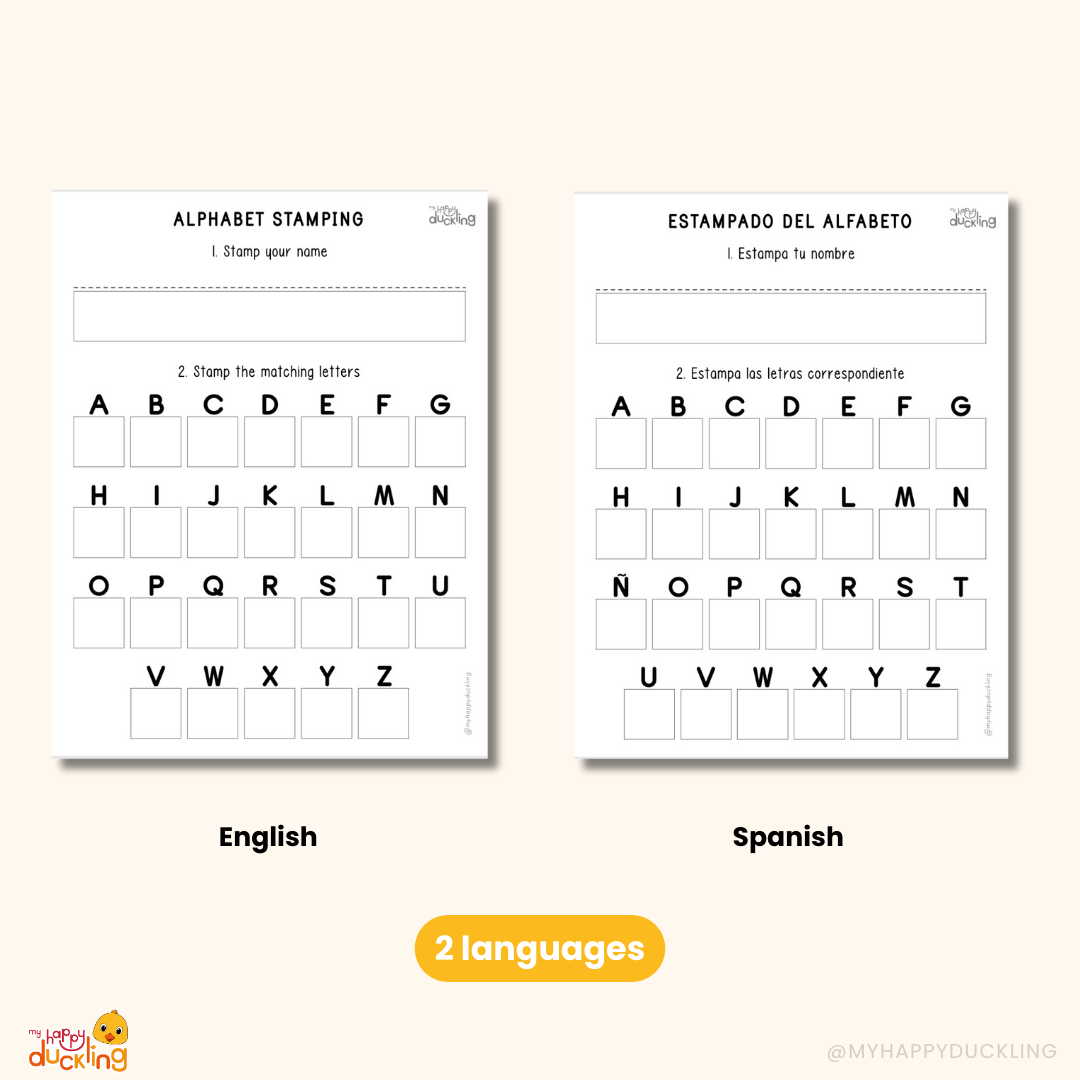 Printable English and Spanish alphabet activity pages