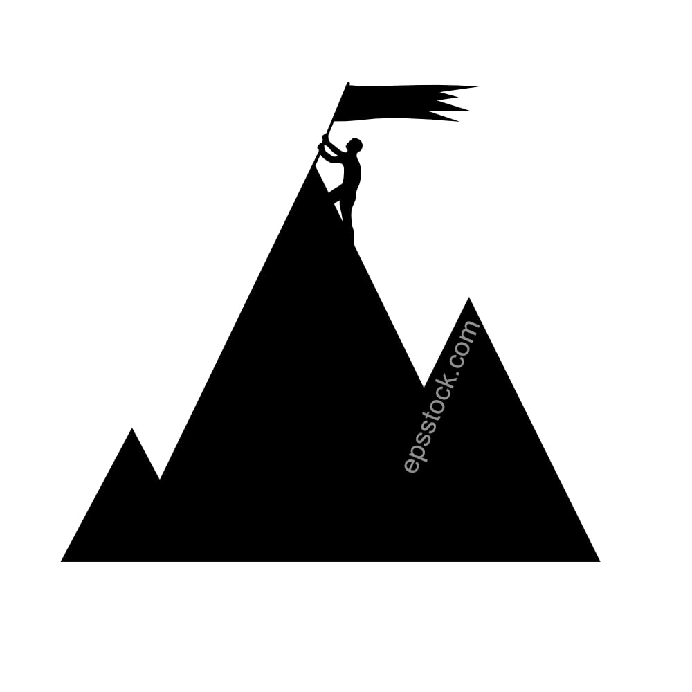 symbol of achievement man standing on top of mountain