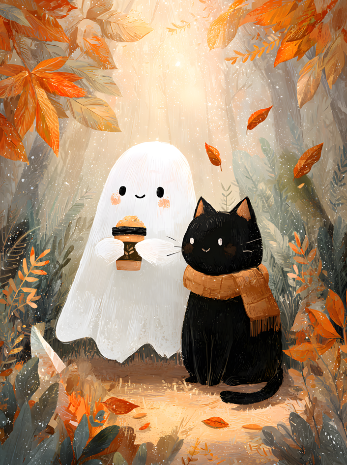 Black Cat and Boo Ghost Wall Art