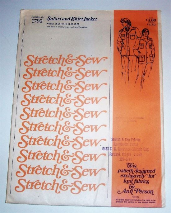 Stretch & Sew 1790 Men’s Safari and Shirt Jacket Sewing Pattern Sizes ...