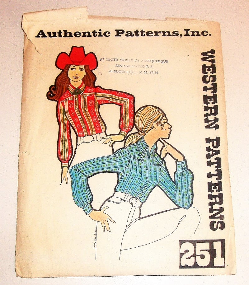 Authentic Patterns Inc. 251 Women’s Western Shirt Sewing Pattern Size 8 ...