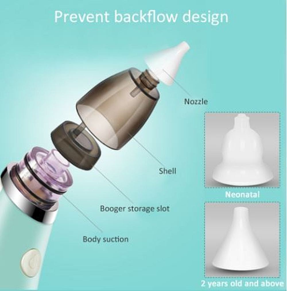 Safe baby nasal aspirator with gentle suction and rechargeable battery.