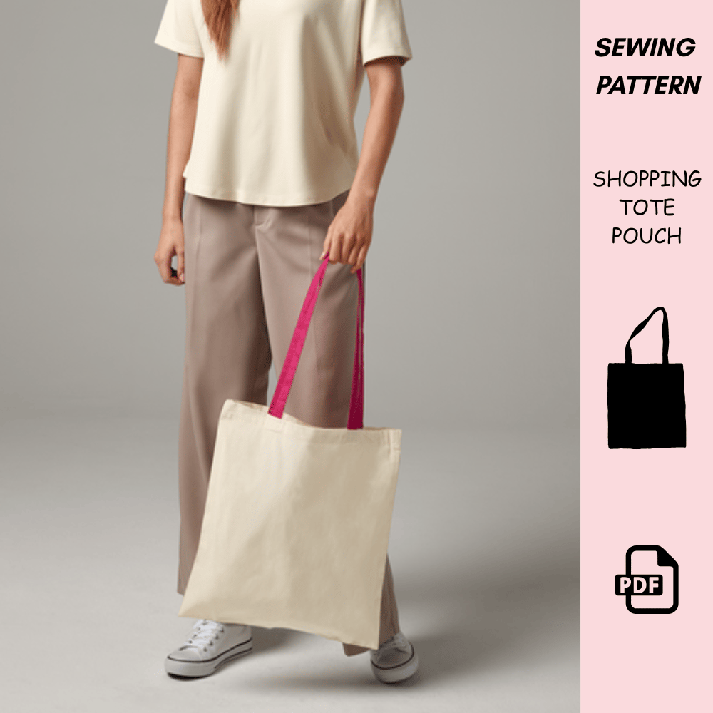 Foldable Tote Bag Sewing Pattern PDF – Reusable Market Bag with Pocket ...