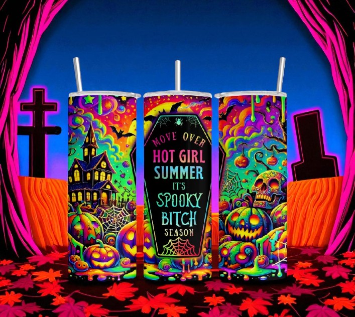 HOT GIRL SUMMER SPOOKY BITCH SEASON TUMBLER, hALLOWEEN TUMBLERS, CUSTOM TUMBLERS, INSUKATED TUMBLERS,