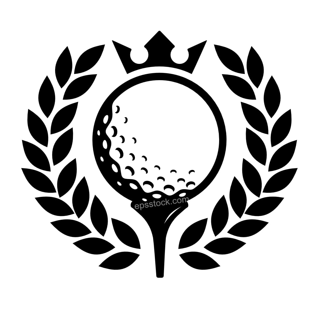 Golf ball on tee with wreath and crown