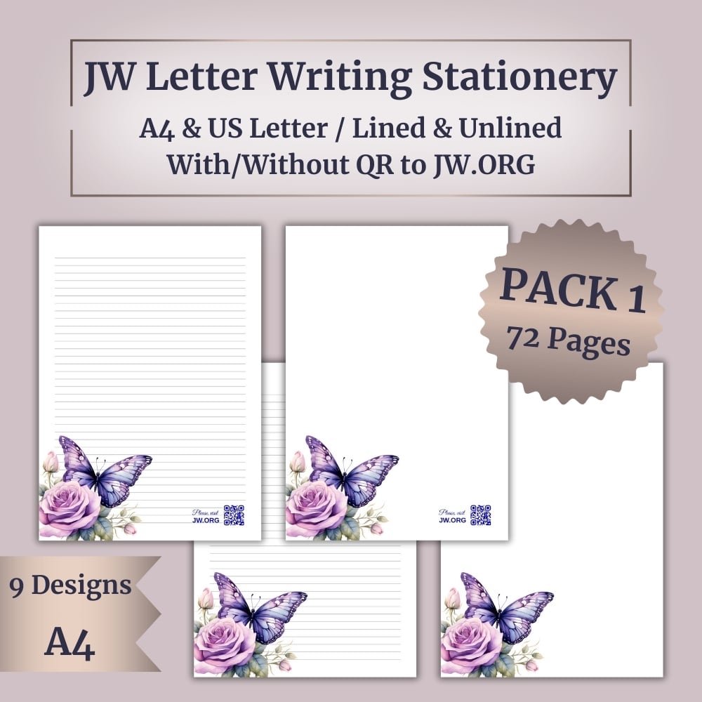 Printable JW Letter Writing Stationery – Butterfly & Floral Designs – Pack 1/ 72 pages