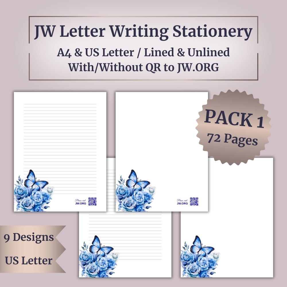 Printable JW Letter Writing Stationery – Butterfly & Floral Designs – Pack 1/ 72 pages