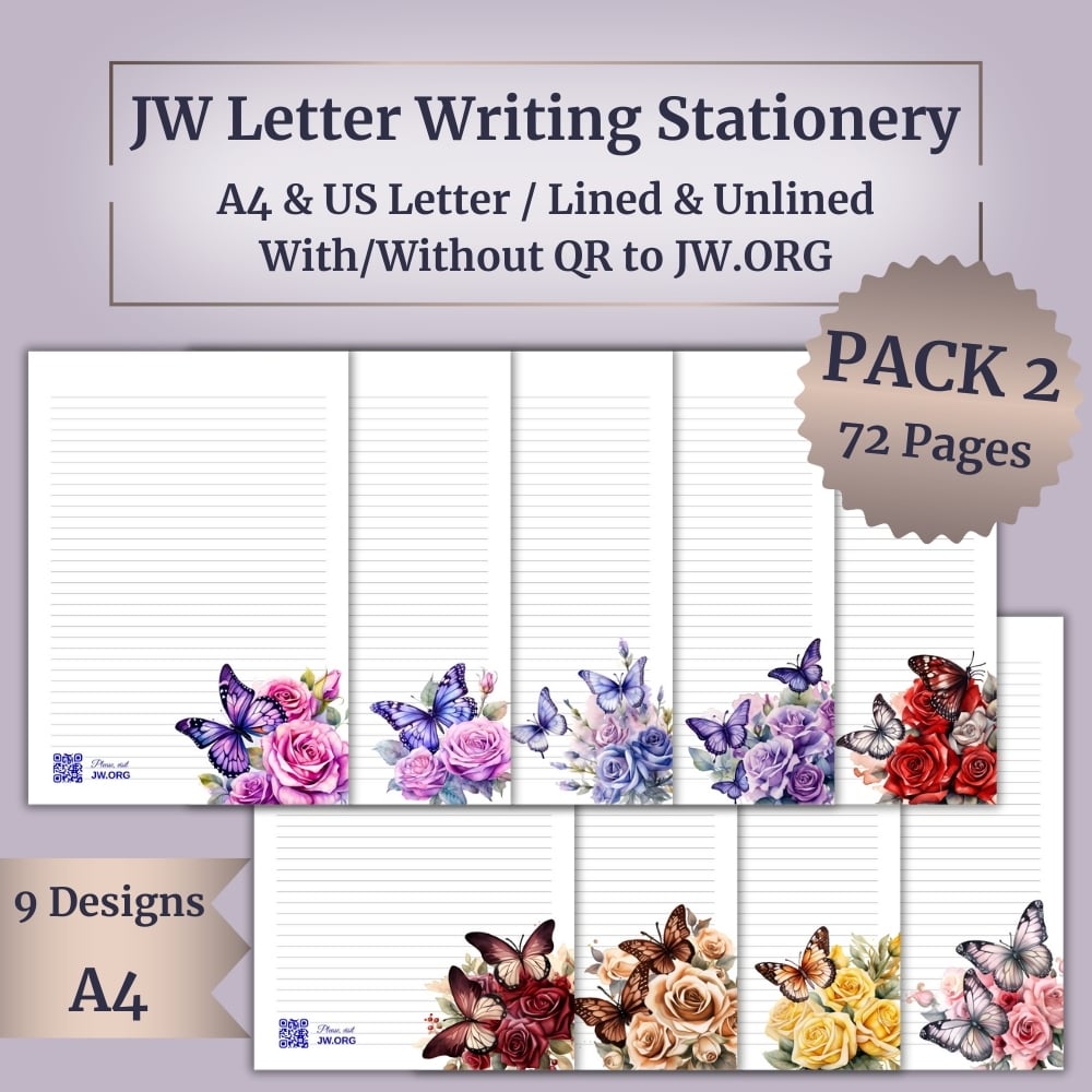 Printable JW Letter Writing Stationery – Butterfly & Floral Designs – Pack 2/ 72 pagesPrintable JW Letter Writing Stationery – Butterfly & Floral Designs – Pack 2/ 72 pages