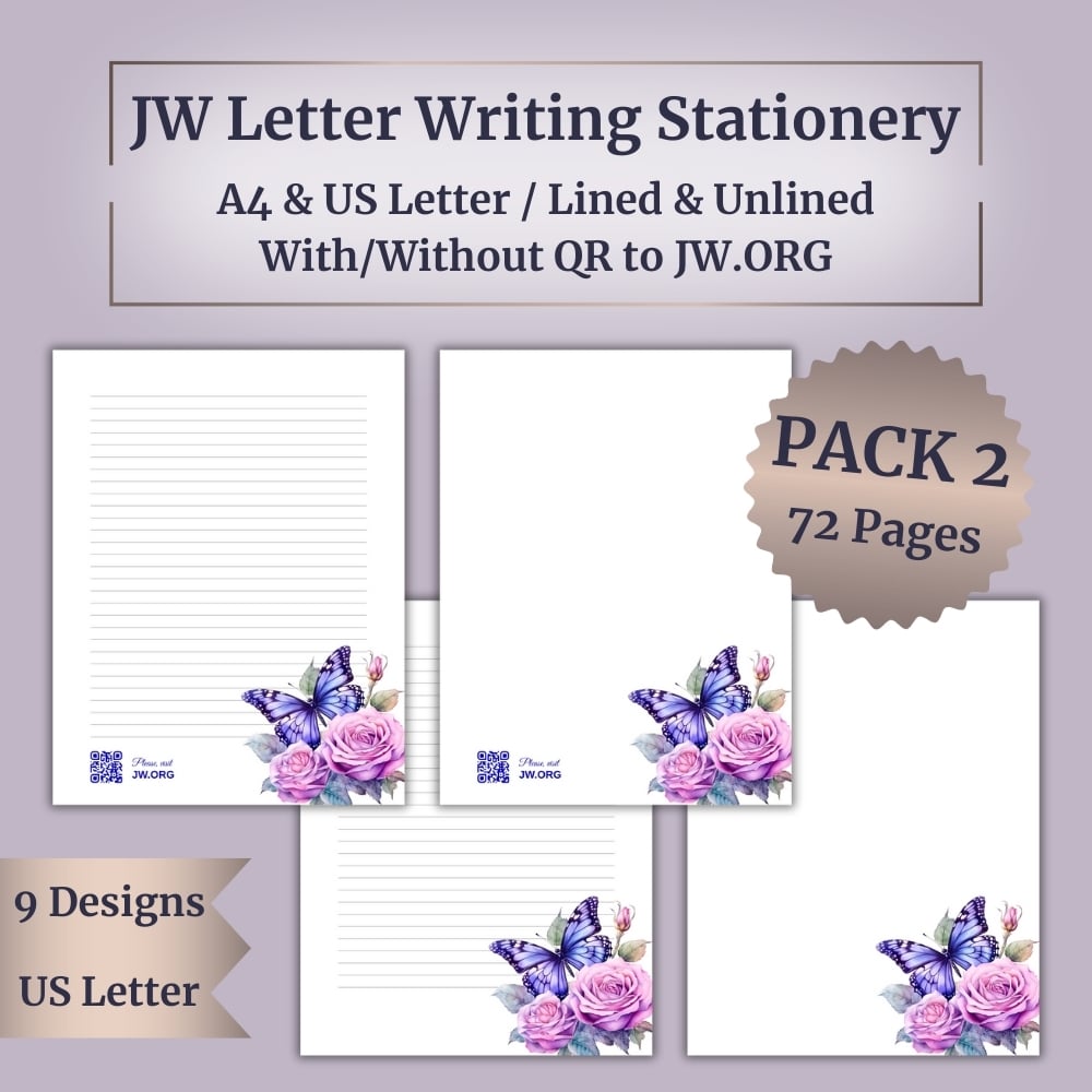 Printable JW Letter Writing Stationery – Butterfly & Floral Designs – Pack 2/ 72 pages