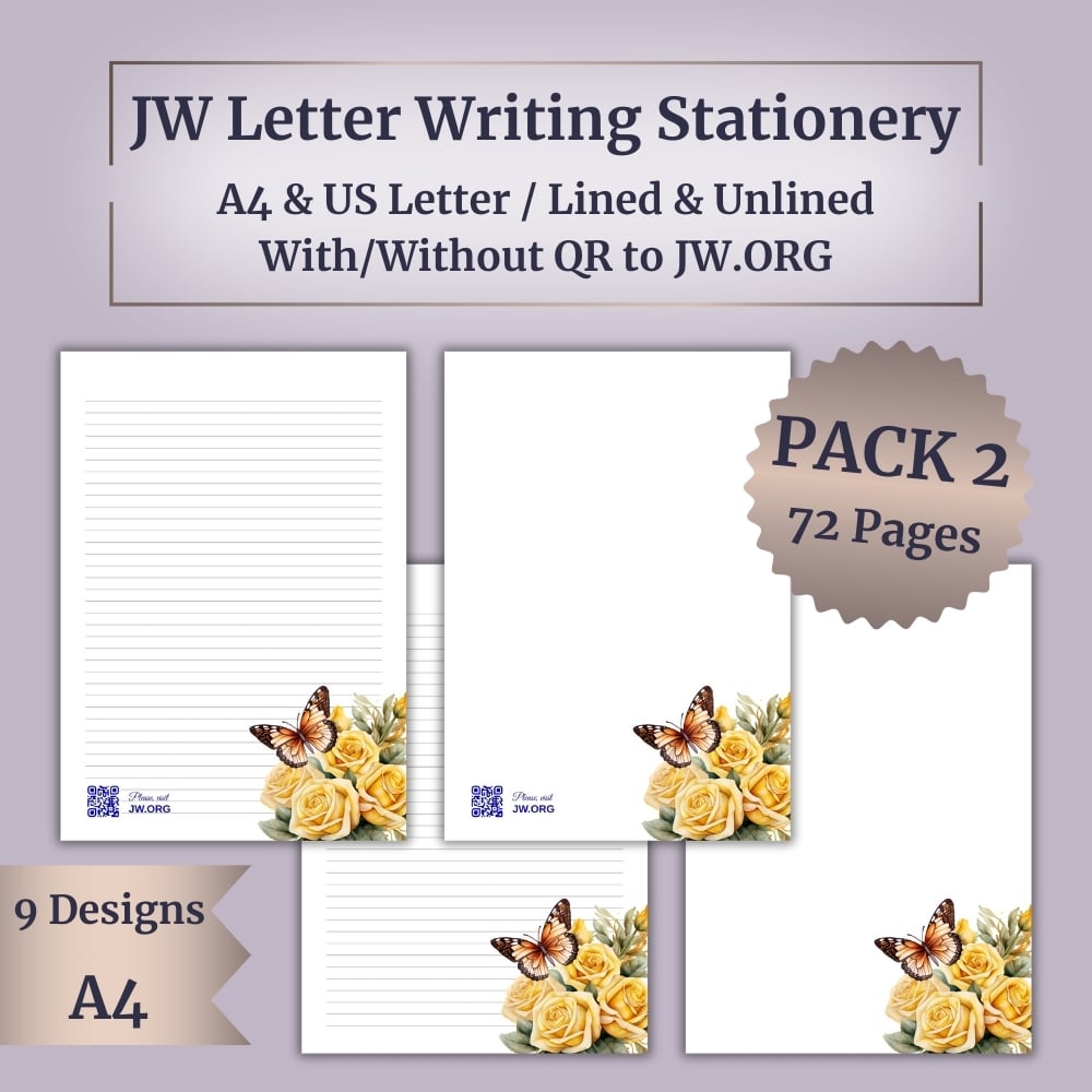 Printable JW Letter Writing Stationery – Butterfly & Floral Designs – Pack 2/ 72 pages