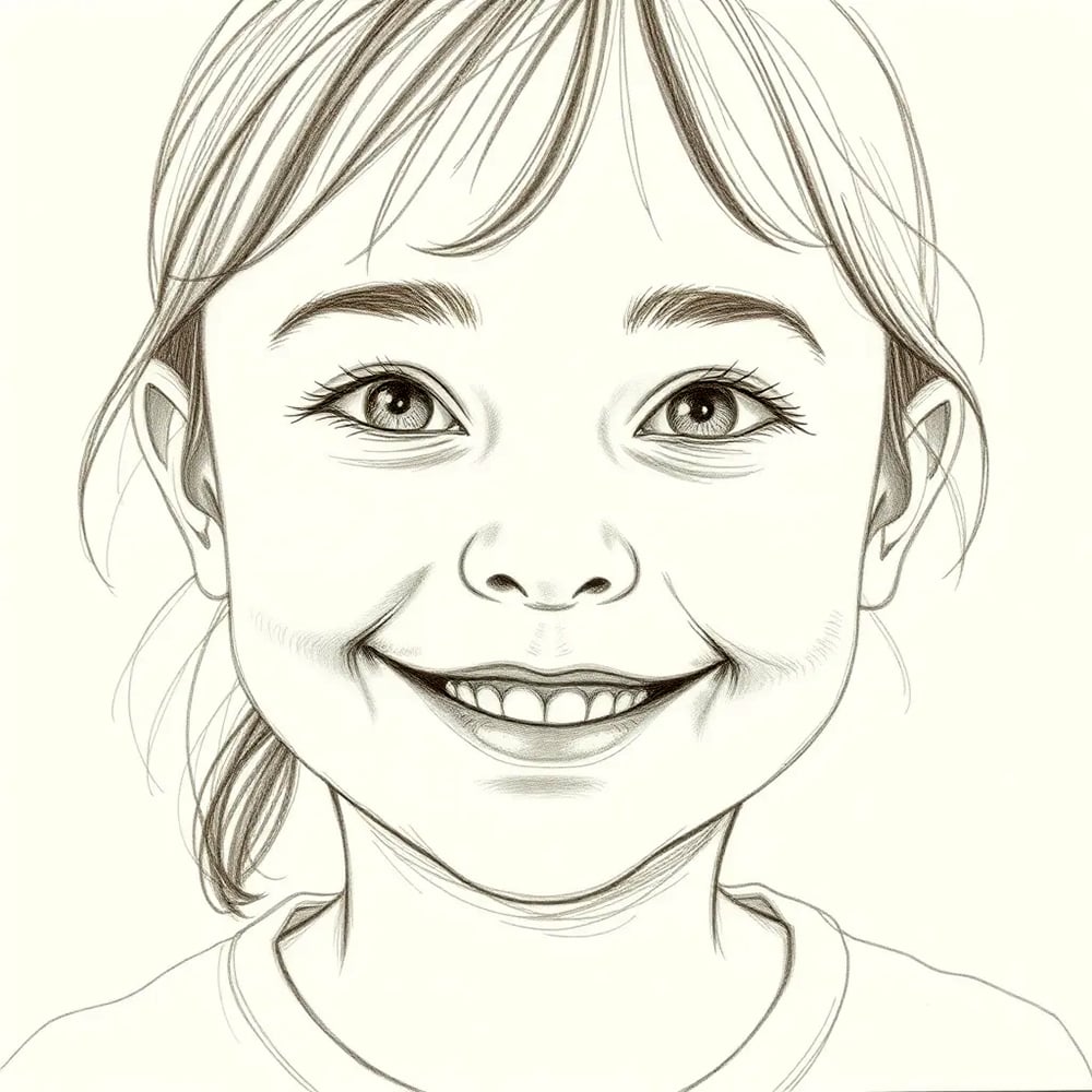 Realistic pencil sketch of a smiling girl