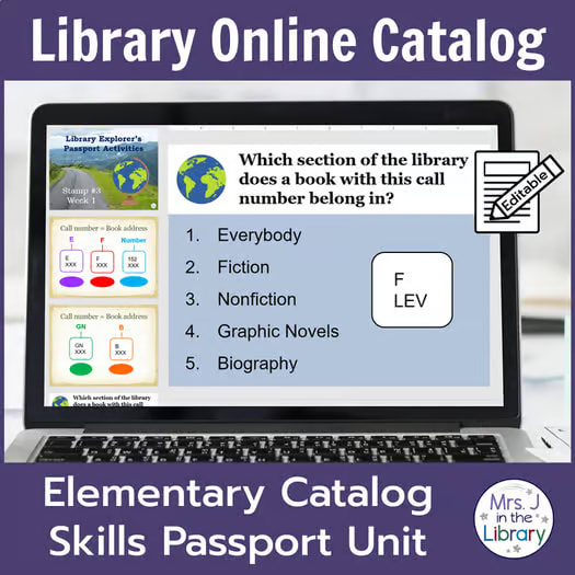 2nd or 3rd Grade Library Catalog Skills Passport Unit