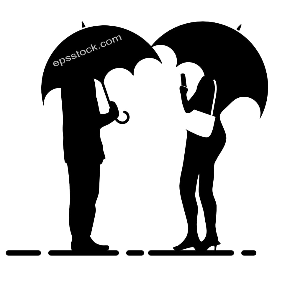 men and woman talking under umbrella