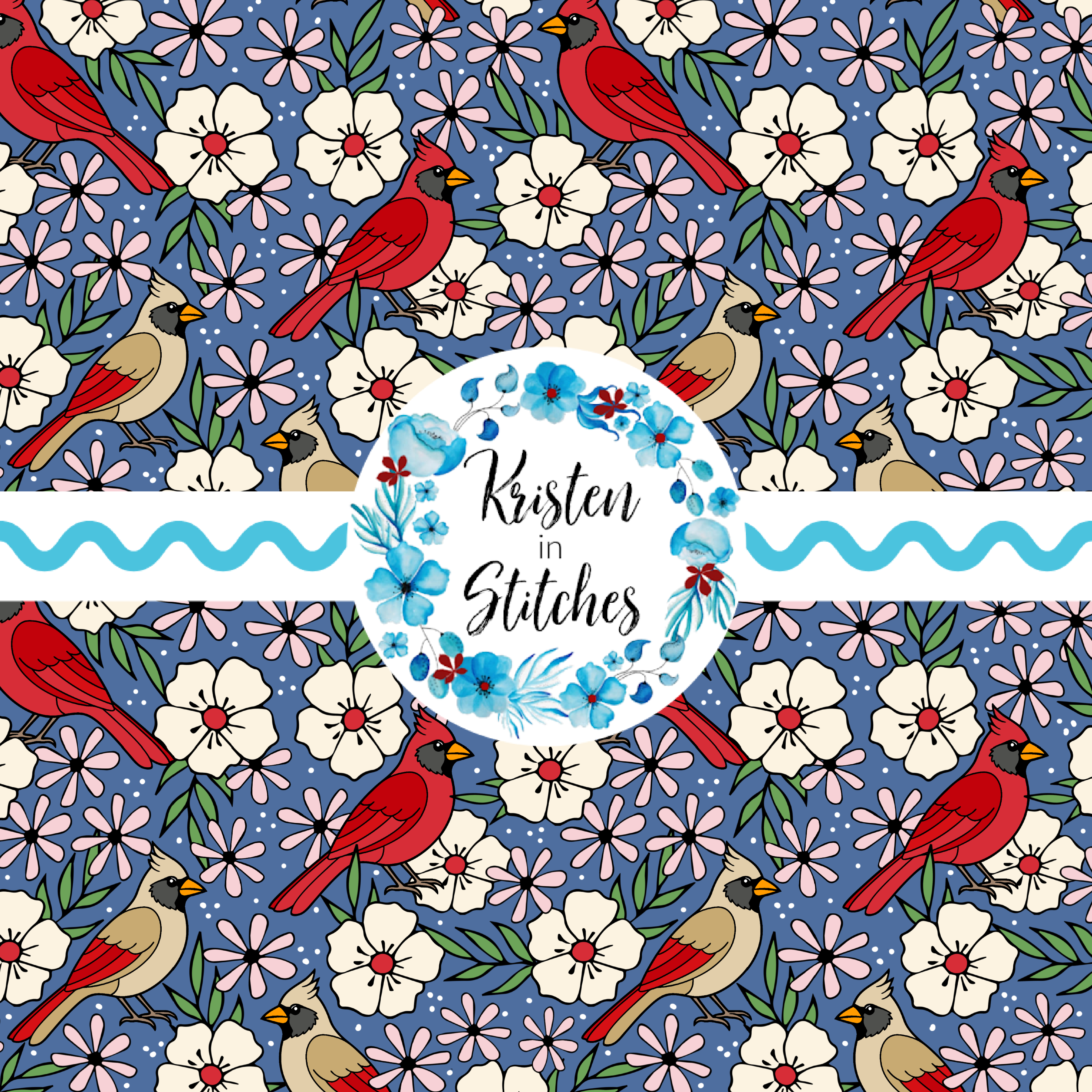 Cardinal Red Patterns Red Cardinals Male Female Birds and Flowers Seamless Pattern - Payhip