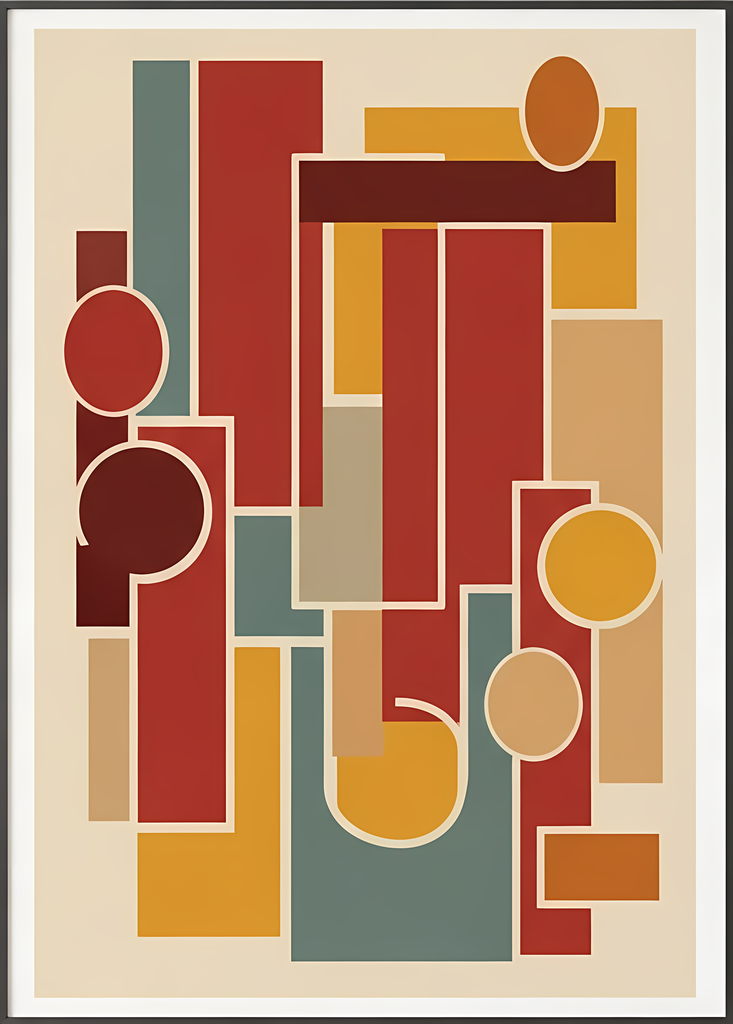 24 Boho Inspired Mid-Century Modern Abstract Geometric Art Bundle. Add bold color and timeless retro style to your home with this Mid-Century Modern Abstract Geometric Art Bundle. Featuring vibrant oranges, deep reds, ochres, and warm neutrals, these desi