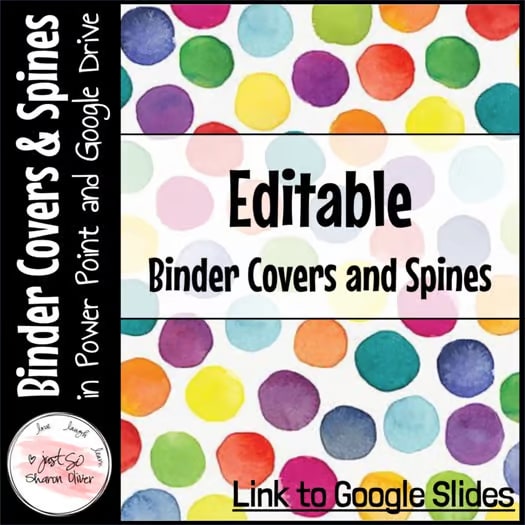 Editable Binder Covers & Spines - Bright Watercolor Dots