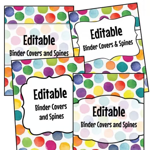 Editable Binder Covers & Spines - Bright Watercolor Dots