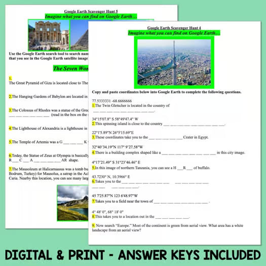 World Geography Scavenger Hunt Worksheets Google Earth Exploration