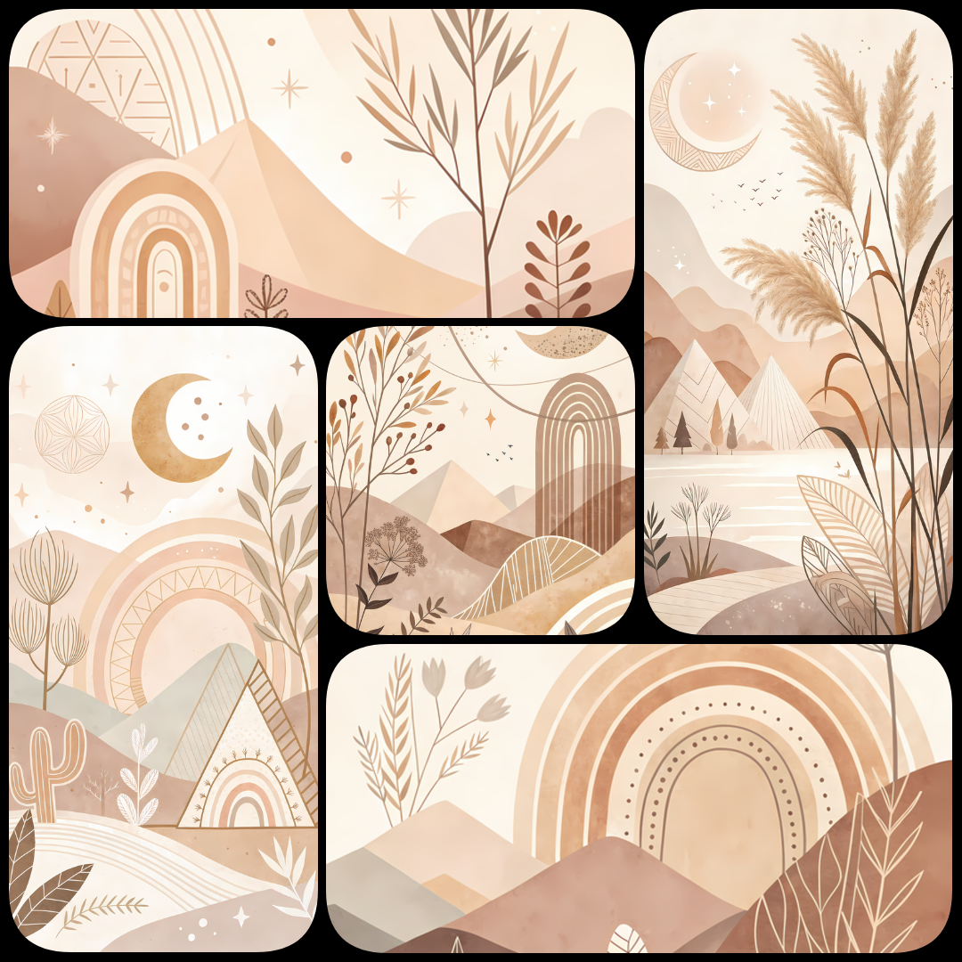 60 Bohemian Geometric Minimalist Earth-Tone Abstract Wall Art Bundle. Bring calm sophistication into your home with this Neutral Geometric Boho Abstract Art Bundle. These artworks feature soft earth tones — beige, taupe, warm browns, muted golds — paired