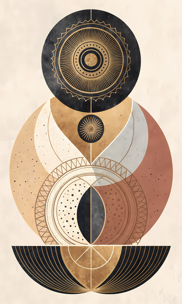 Geometric Boho Abstract Art Bundle - Warm Tones, Modern Shapes. A stunning Geometric Boho Abstract Art Bundle, featuring a harmonious blend of bold shapes, warm tones, and minimalist design. The collection showcases intricate circles, lines, and geometric