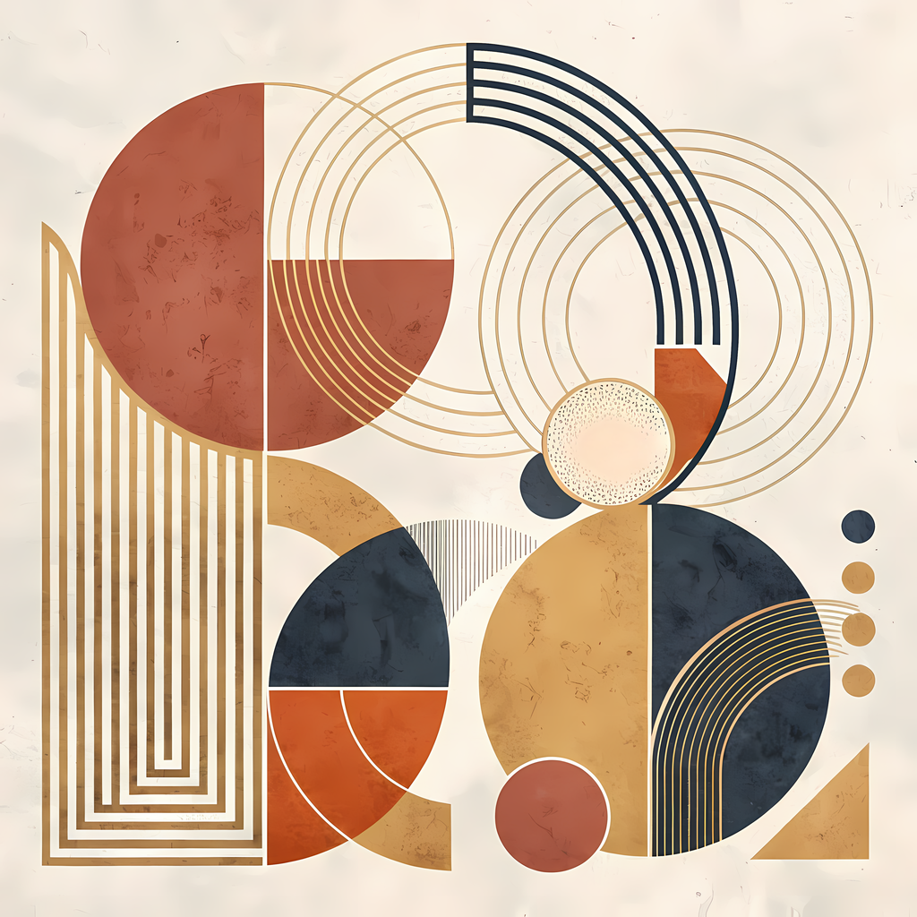 Geometric Boho Abstract Art Bundle - Warm Tones, Modern Shapes. A stunning Geometric Boho Abstract Art Bundle, featuring a harmonious blend of bold shapes, warm tones, and minimalist design. The collection showcases intricate circles, lines, and geometric