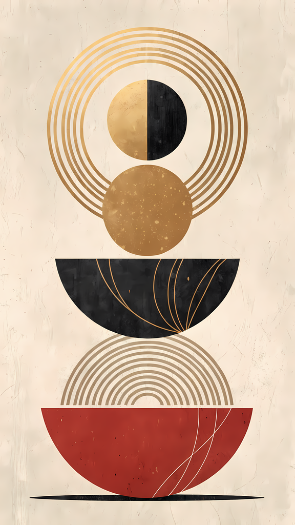 Geometric Boho Abstract Art Bundle - Warm Tones, Modern Shapes. A stunning Geometric Boho Abstract Art Bundle, featuring a harmonious blend of bold shapes, warm tones, and minimalist design. The collection showcases intricate circles, lines, and geometric