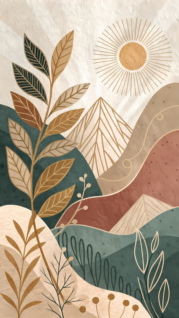 Warm Boho Desert and Sun Art Bundle - Earthy Tones and Nature-Inspired Designs. This collection of digital prints features earthy tones, soft sunsets, and playful rainbows inspired by desert landscapes and the beauty of the natural world. Each design comb