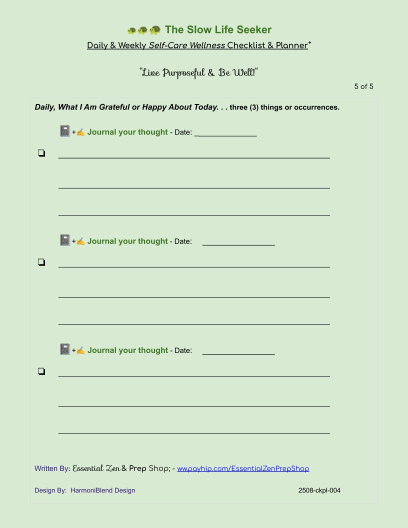 Self Care Wellness, Checklist and planner