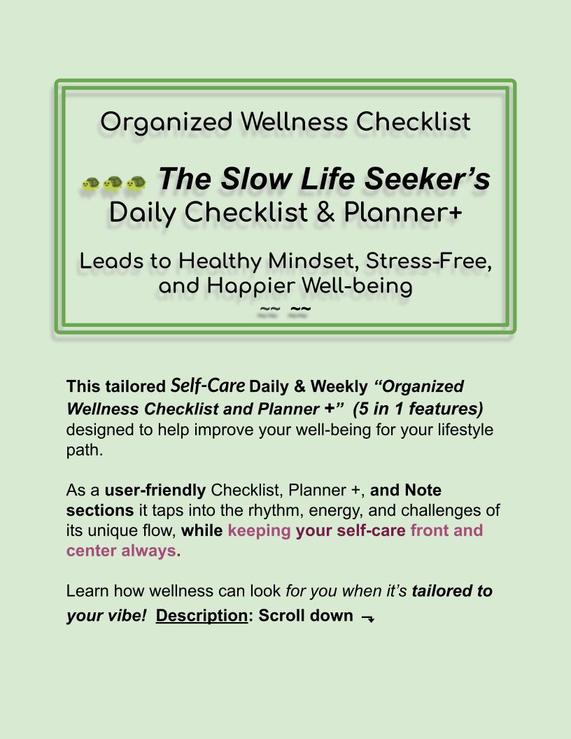 Self Care Wellness, Checklist and planner