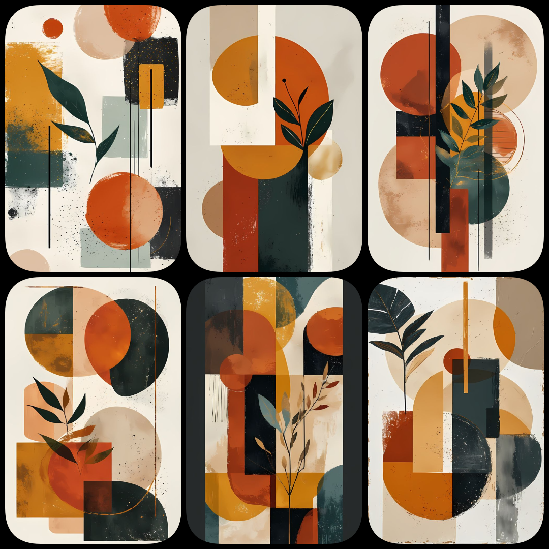 This bundle features 30 unique pieces that blend soft, earthy tones with geometric shapes, creating a harmonious balance between organic elements and contemporary design. Each artwork is a perfect fusion of nature-inspired landscapes, stylized foliage, an