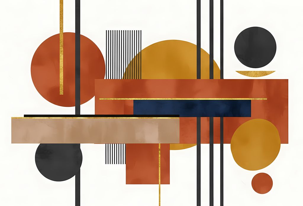 Discover a captivating mix of bold, modern geometric shapes and abstract forms with this striking digital art bundle. This collection features a vibrant combination of angular lines, circular motifs, and dynamic patterns, all rendered in rich, earthy hues