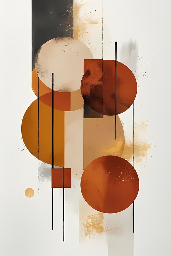 Discover a captivating mix of bold, modern geometric shapes and abstract forms with this striking digital art bundle. This collection features a vibrant combination of angular lines, circular motifs, and dynamic patterns, all rendered in rich, earthy hues