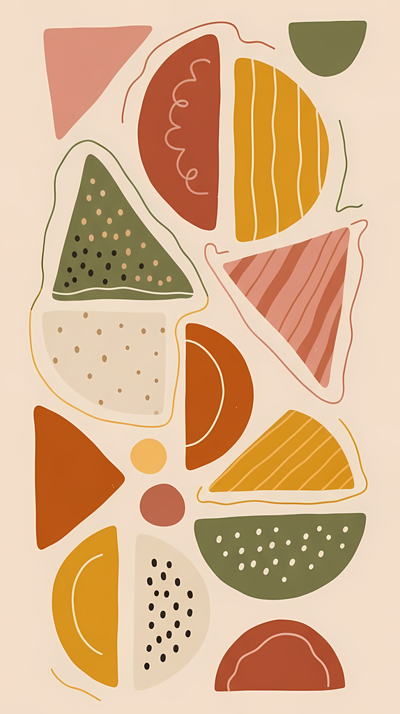 Boho Abstract Geometric Art Collection. Brighten up your projects with this vibrant and playful art bundle that blends organic shapes, retro-inspired patterns, and warm earthy tones. This collection features 24 unique digital designs, with a balance of wh