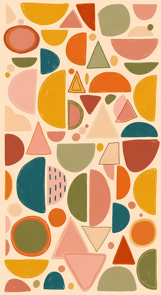 Boho Abstract Geometric Art Collection. Brighten up your projects with this vibrant and playful art bundle that blends organic shapes, retro-inspired patterns, and warm earthy tones. This collection features 24 unique digital designs, with a balance of wh