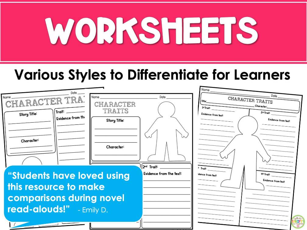 Character Trait Graphic Organizer, List, Anchor Chart, Posters & Worksheets