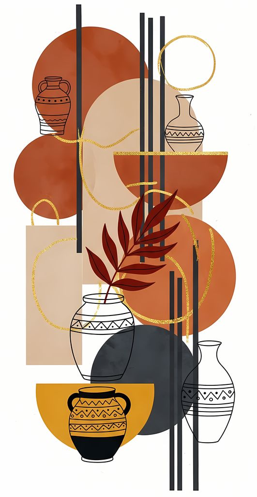 Boho Minimalist Art Bundle with Abstract Leaves in Maroon and Crimson Red. The designs combine geometric shapes with organic elements, creating a modern yet earthy feel. The color palette is centered around rich, warm tones for a contemporary boho look, w