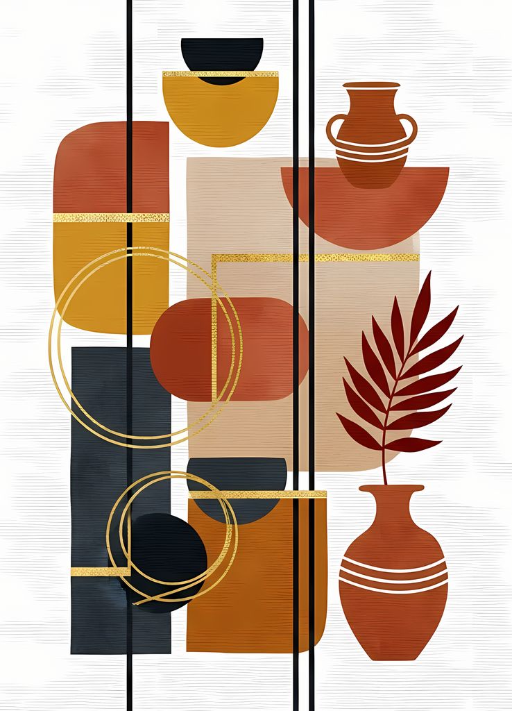 Boho Minimalist Art Bundle with Abstract Leaves in Maroon and Crimson Red. The designs combine geometric shapes with organic elements, creating a modern yet earthy feel. The color palette is centered around rich, warm tones for a contemporary boho look, w