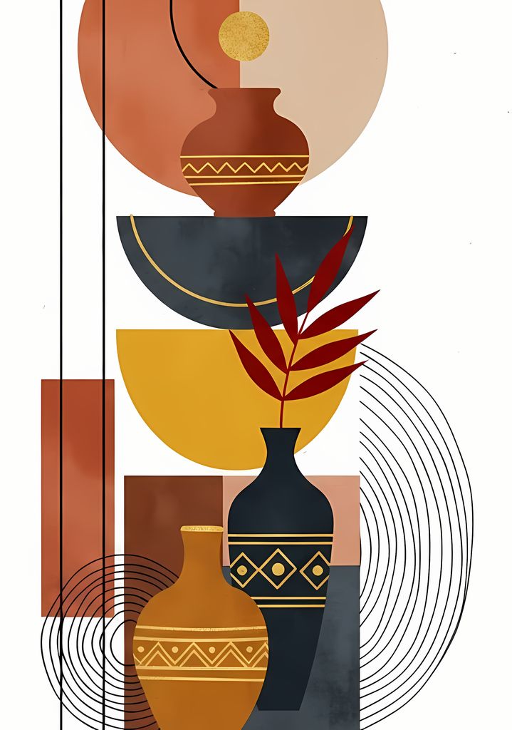 Boho Minimalist Art Bundle with Abstract Leaves in Maroon and Crimson Red. The designs combine geometric shapes with organic elements, creating a modern yet earthy feel. The color palette is centered around rich, warm tones for a contemporary boho look, w