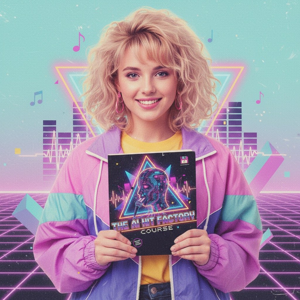 Pretty long girl with 80s hair holding up the course in her hands with smile
